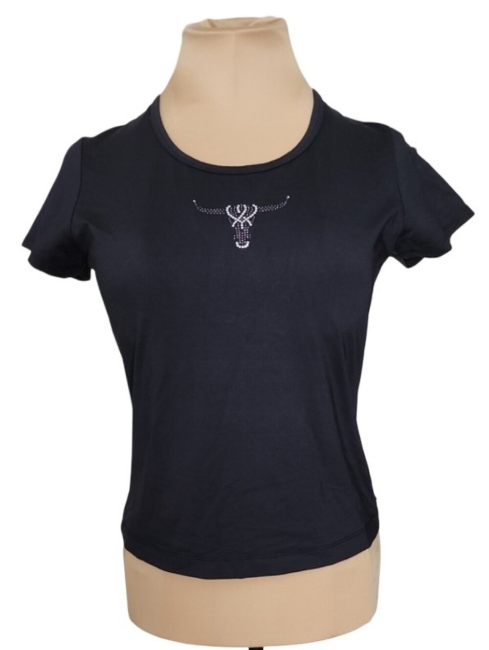 Sergio Valente Vintage Black Rhinestone Bull Skull Y2K Baby Tee Women's Medium
